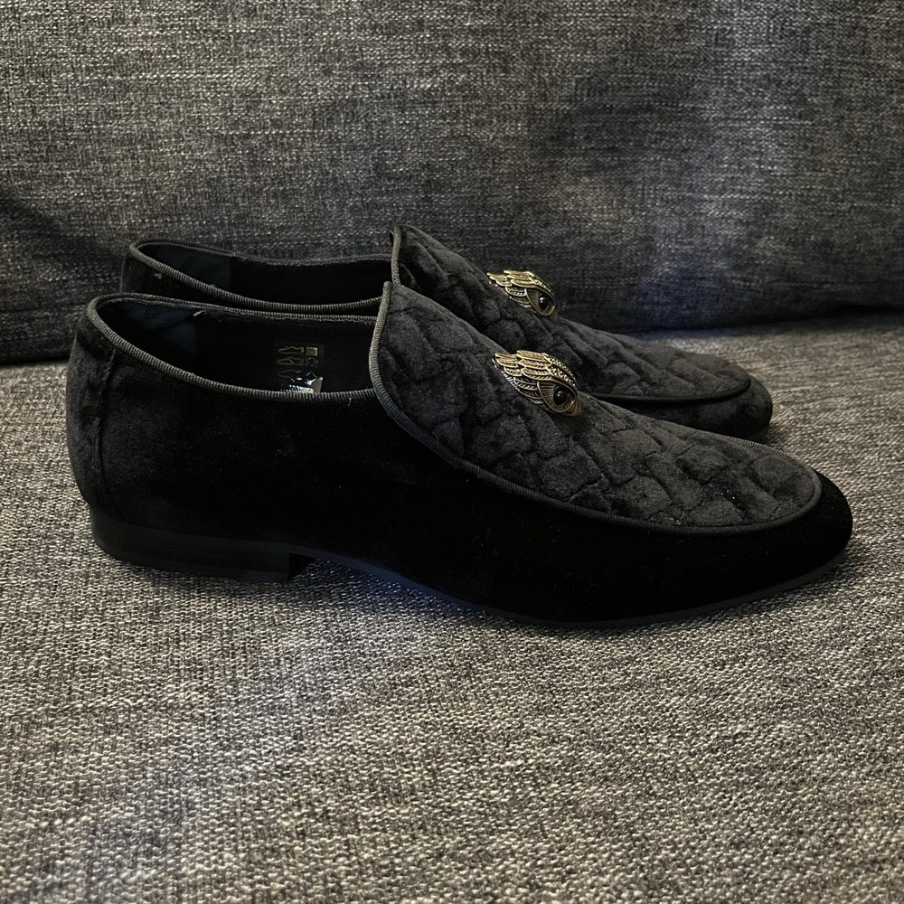 Kurt Geiger Shoes Mens Size 9.5 Black Velvet Eagle Loafers Made In Portugal